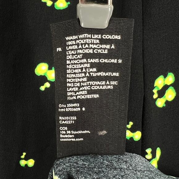 COS Frill Neck A-line Printed Dress Womens 4 Black Sleeveless Swing Floral Print - Picture 13 of 16